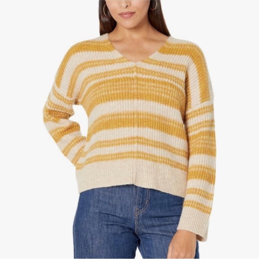Madewell Space Dye Juniper Mustard V-Neck Pullover Sweater S
